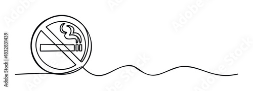 Stop smoking prohibition sign featuring a cigarette with smoke, symbolizing health and wellness, suitable for public health campaigns and nonsmoking zones awareness.