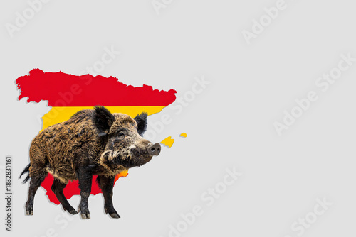 A wild boar on a map of Spain in an image with space for text and data