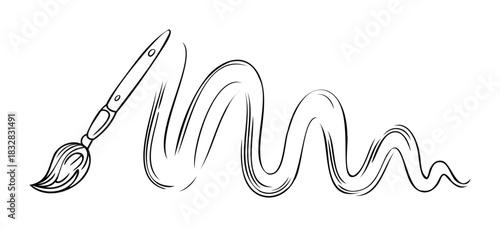 Paintbrush creating a wavy stroke of paint, perfect for conveying creativity, art supplies, or a freeform movement in visual projects