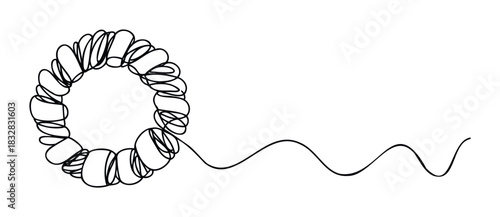 A black line drawing of a coiled spring and a wavy cord against a plain background, perfect for representing elasticity, connection, or sound waves.