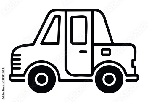 Simple black outline of a car, perfect for conveying concepts of transport, travel, and movement for various commercial uses and childrens content.