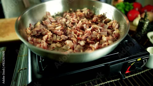 Italian pasta recipe. Traditional homemade pasta carbonara cooking