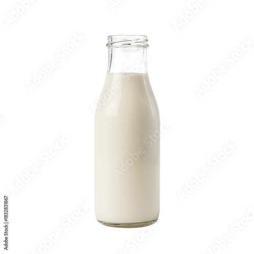 Fresh Milk in a Clear Glass Bottle on a Simple Background