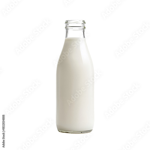 Fresh Milk in a Glass Bottle on a White Background