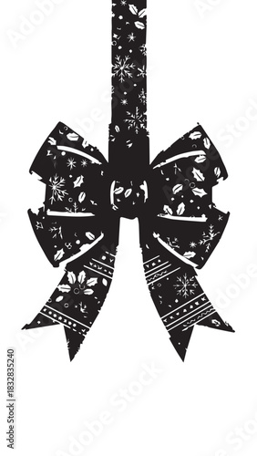 Decorative black lace bow ribbon with floral pattern, an elegant silhouette ornament suitable for gifts and crafts.