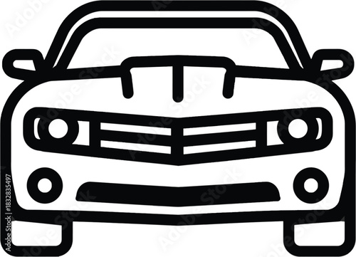 Front View Icon of a Sports Car with Bold Black Outline automobile vehicle