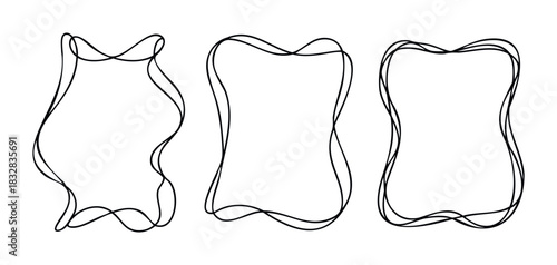 Hand drawn wavy frames in a simple style for graphic projects and page decoration, providing unique shapes for text and pictures.