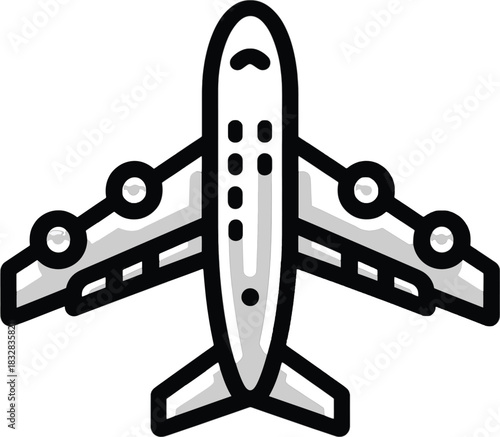 Minimalist Icon of a Passenger Jet Airplane with Connected Engines aircraft travel