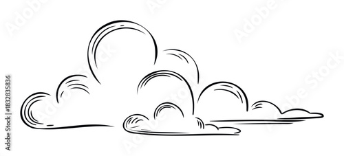 Whimsical sketch of cumulonimbus clouds with swirling lines conveying movement and gentle weather, perfect for design projects and atmospheric themes.