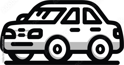Side Profile Icon of a Sedan Car with Black Outline and Gray Tones automobile vehicle