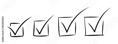 Simple handdrawn checkmarks in squares represent progress and completion for business success and task management in concepts of achievement and success