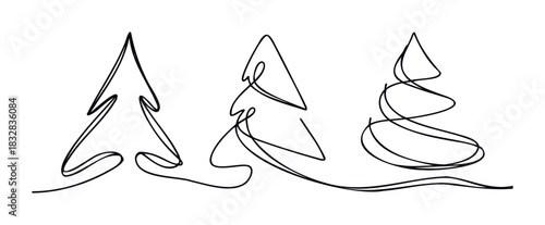Simple line art of three stylized fir trees suitable for festive greetings and winter marketing campaigns.