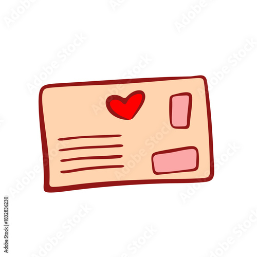 Cute hand-drawn heart postcard. Flat style illustration.