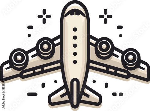 Stylized Icon of a Passenger Jet Airplane with Engines and Lights aircraft travel
