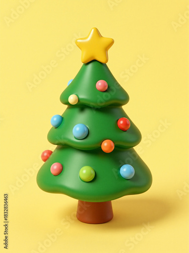 3d rendering of christmas tree with golden star	

