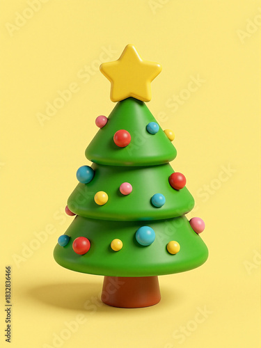3d rendering of christmas tree with golden star	
