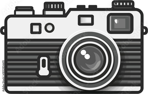 Vintage Camera Icon with Detailed Lens and Controls in Gray Tones retro photography
