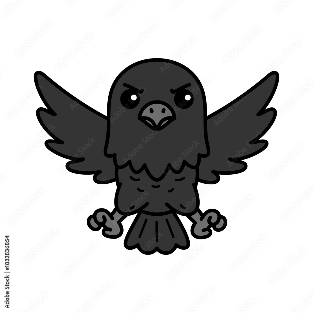 Obraz premium Cartoon Illustration of a Cute Crow with Open Wings