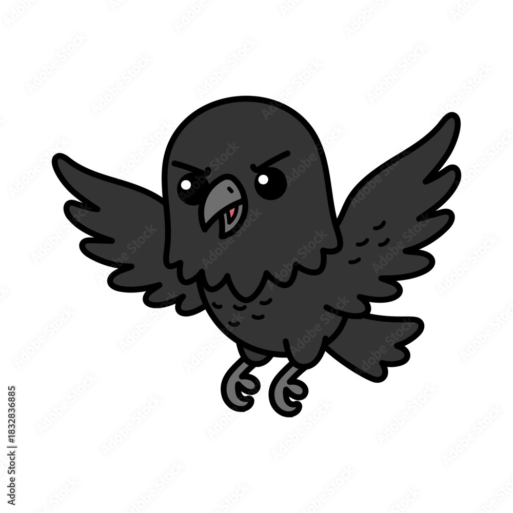 Obraz premium Cartoon Illustration of Flying Cute Crow