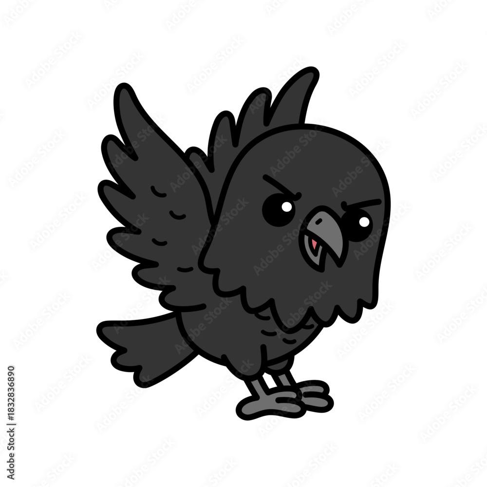 Fototapeta premium Cartoon Illustration of Landing Cute Crow