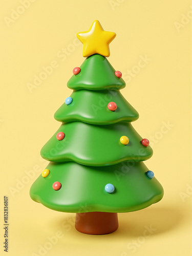 3d rendering of christmas tree with golden star	
