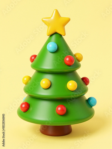 3d rendering of christmas tree with golden star	
