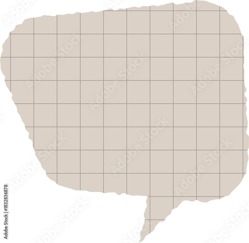 Collage style speech bubble cut out from blue graph paper texture. Vector comic chat box element for communication, education, retro, and back to school concepts.