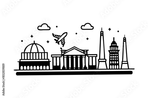 Timeless architectural landmarks in clean backdrop: celebrating iconic marvels.
