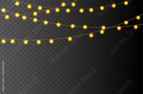 Christmas garlands  on transparent background,Christmas light garlands can be used for  in advertising invitations, web banners and postcards