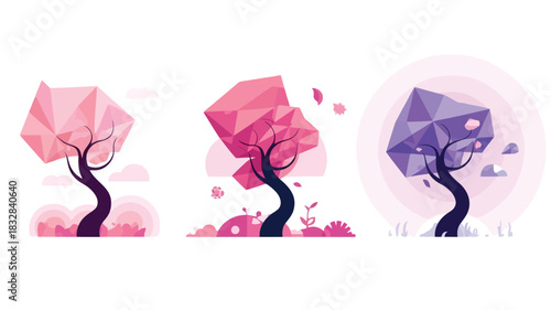 Abstract tree design showcasing the distinct visual characteristics of each of the four seasons