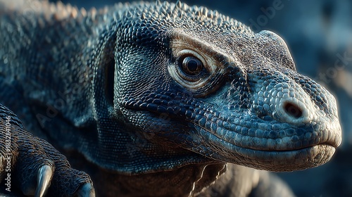 Komodo dragon crawling rocky terrain illustrator