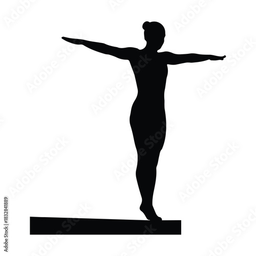 Woman balancing on a platform in a dynamic silhouette pose silhouette