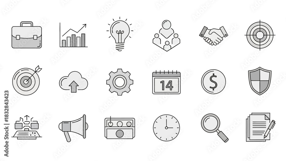 Fototapeta premium Line Art Business Icons Success, Teamwork, and Time Management