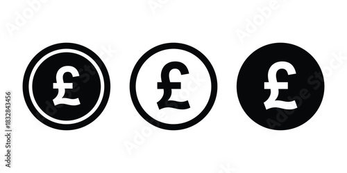 Pound icon set. Pound symbol inside circle. Pound currency symbol vector