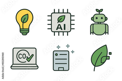 Eco-friendly ai technology and green energy icons highlighting sustainability
