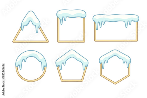 Neon geometric shapes with snowy tops