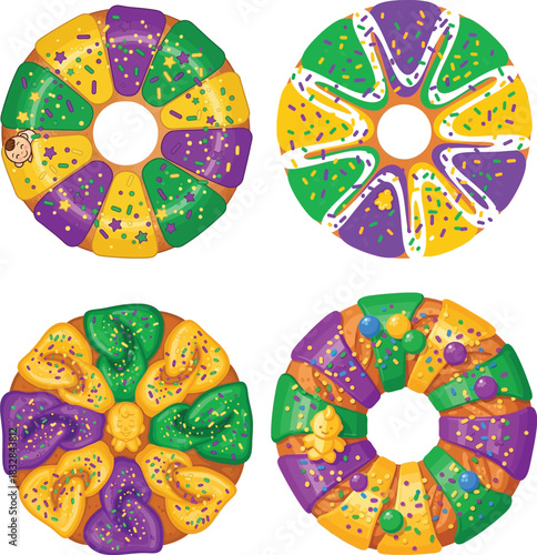 Mardi Gras King Cake with Icing and Sprinkles