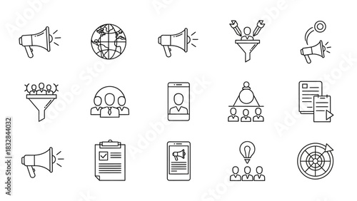 Business Communication Icons Global Marketing, Team Management & Recruitment