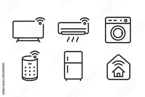 Smart home appliances: air conditioner, washing machine, tv, speaker, refrigerator icon set