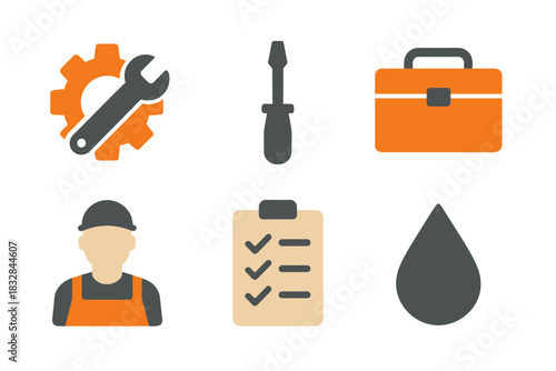 Industrial tools and equipment icons with warm tones and gradient background