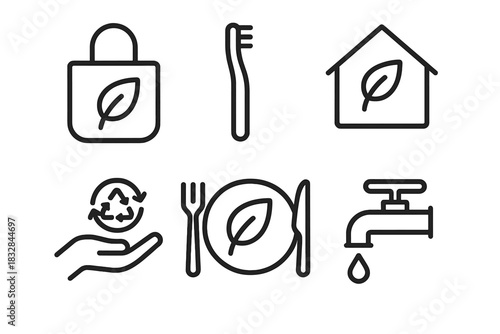Eco-friendly icons: sustainable living symbols for home and lifestyle
