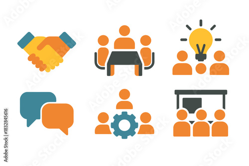 Teamwork and innovation concepts with bright neon icons