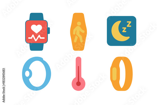 Colorful icons representing health features in fitness trackers