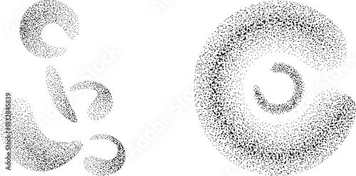 Abstract swirling shapes composed of dots background