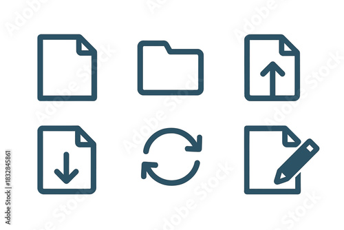 File management icons: upload, download, folder, edit, sync