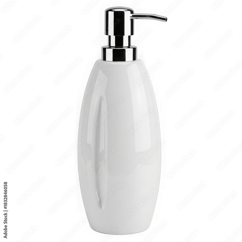 Fototapeta premium White ceramic soap dispenser with chrome pump isolated on transparent background