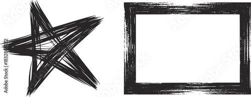 Dark gray abstract star and distressed square frame