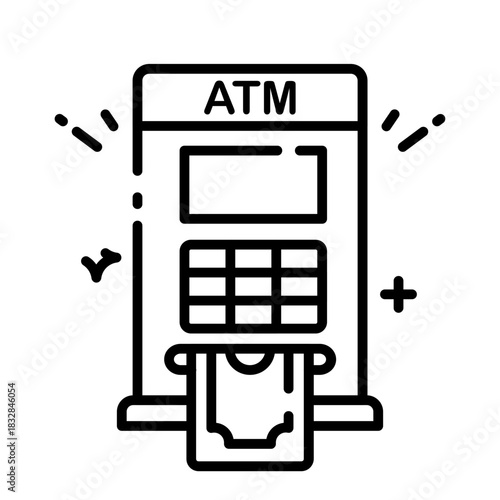 ATM Cash Withdrawal and Banking Service Line Icon