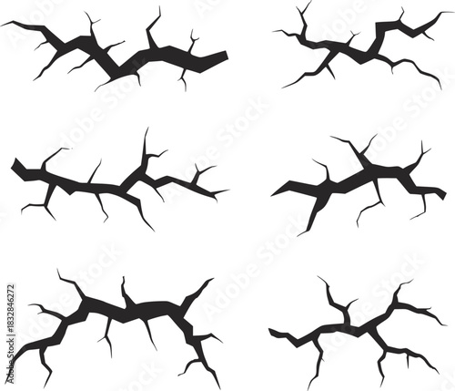 Six black crack and breakage graphic elements fissure