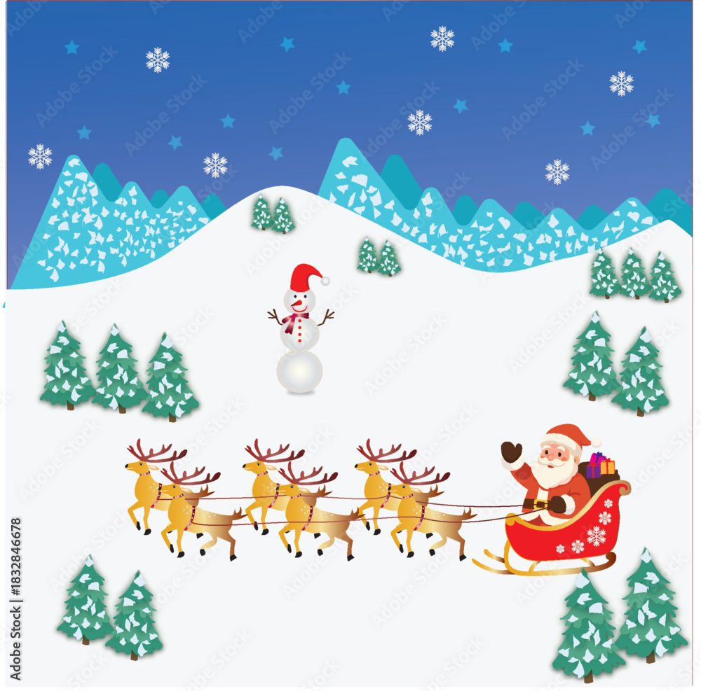 Fototapeta premium Merry christmas with santa in blue background
